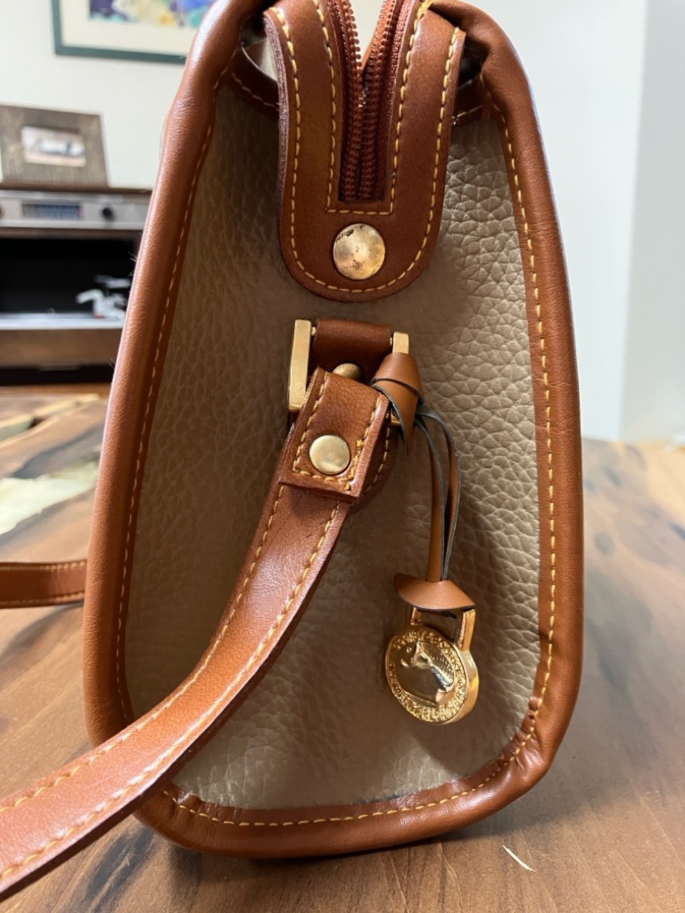 Dooney & Bourke Tan Leather-Trim Pebbled Beige Crossbody - Picture 8 of 8